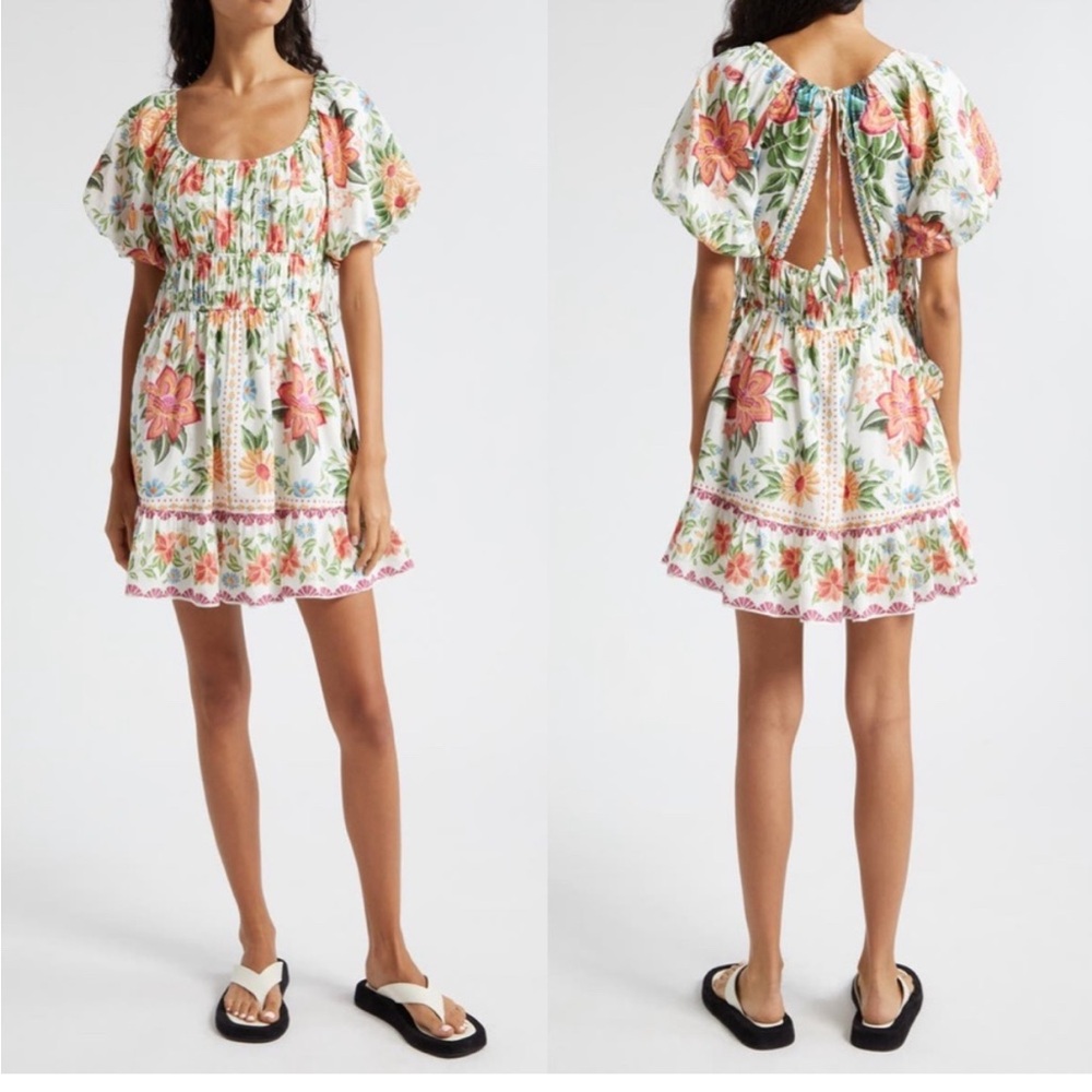 Farm Rio Bloom Garden Short Sleeve Floral Short Mini Dress,‎ Size L - Picture 3 of 12
